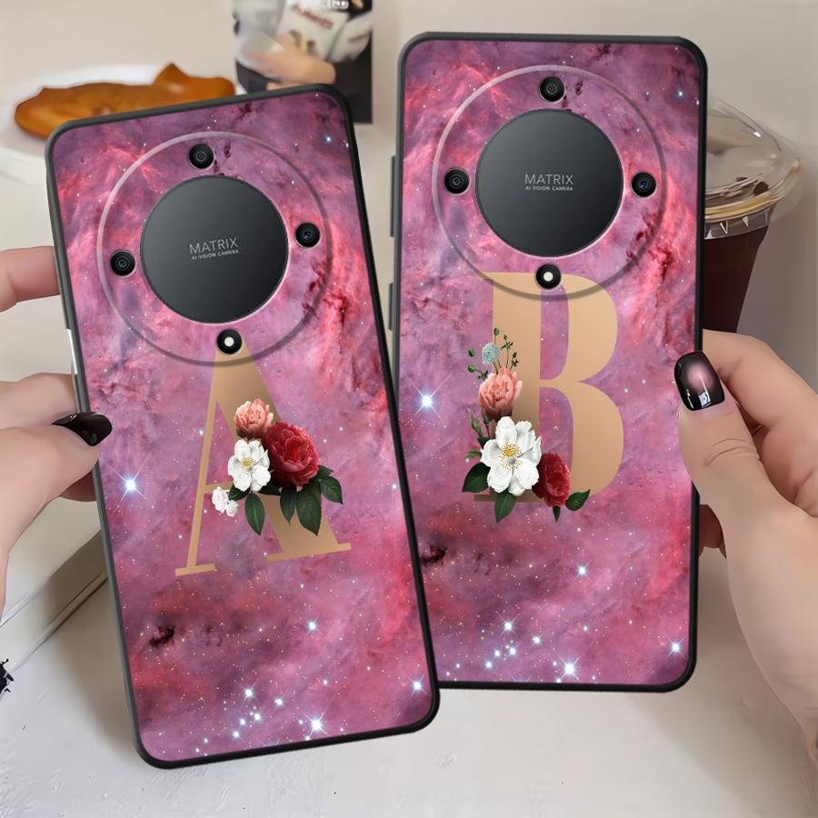 Чехол для телефона Funda для Honor Magic5Lite 8X X9a 90 X8 200 400 Lite X5b X6 X7 70 Название цветка Буква A B
