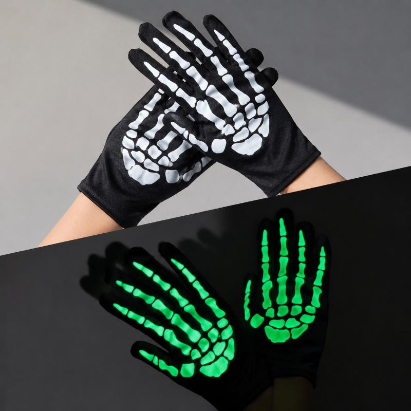 Adult Unisex Skeleton Full Finger Gloves Trendy Ghost Style Breathable for Halloween Party Cosplay Motorcycle Riding Street Fashion
