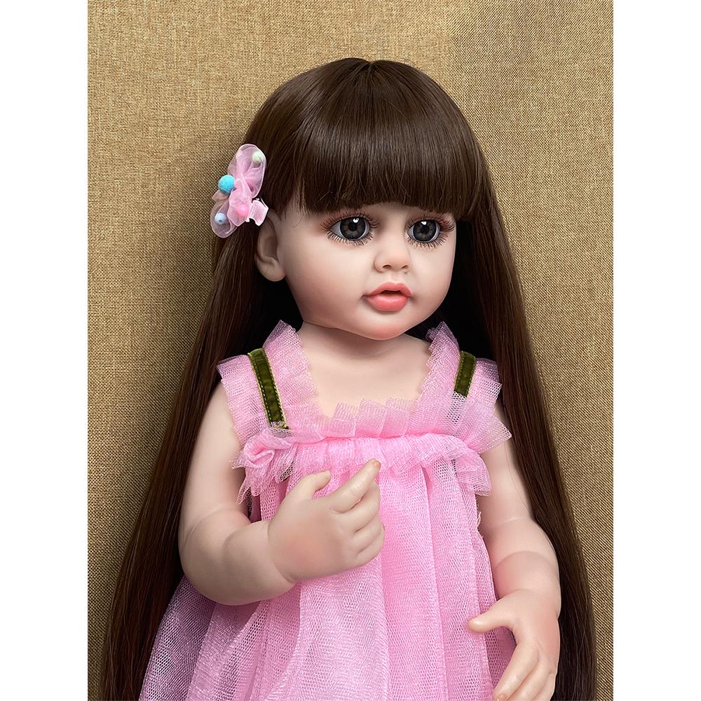 55CM Reborn Toddler Doll with Full Body Soft Silicone Raya Lifelike Soft Touch High Quality Pink Princess Doll Gifts for Children