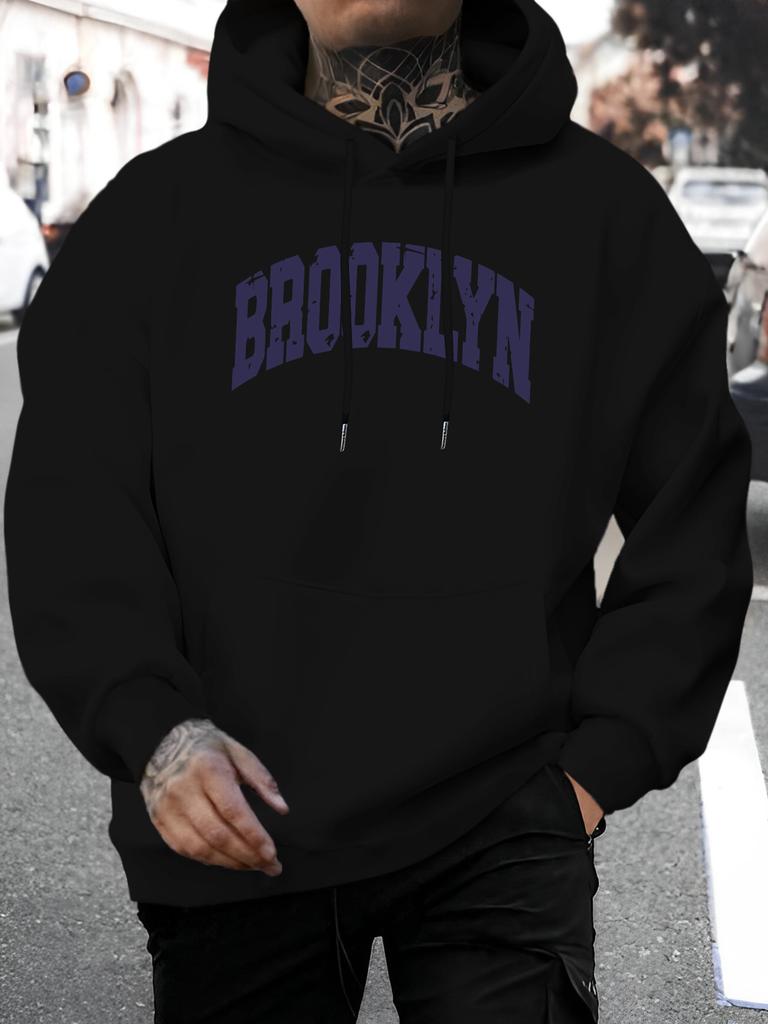 Принт BROOKLYN, унисекс, повседневные худи в уличном стиле, удобный и свободный худи-пуловер с карманом-кенгуру для осени и зимы