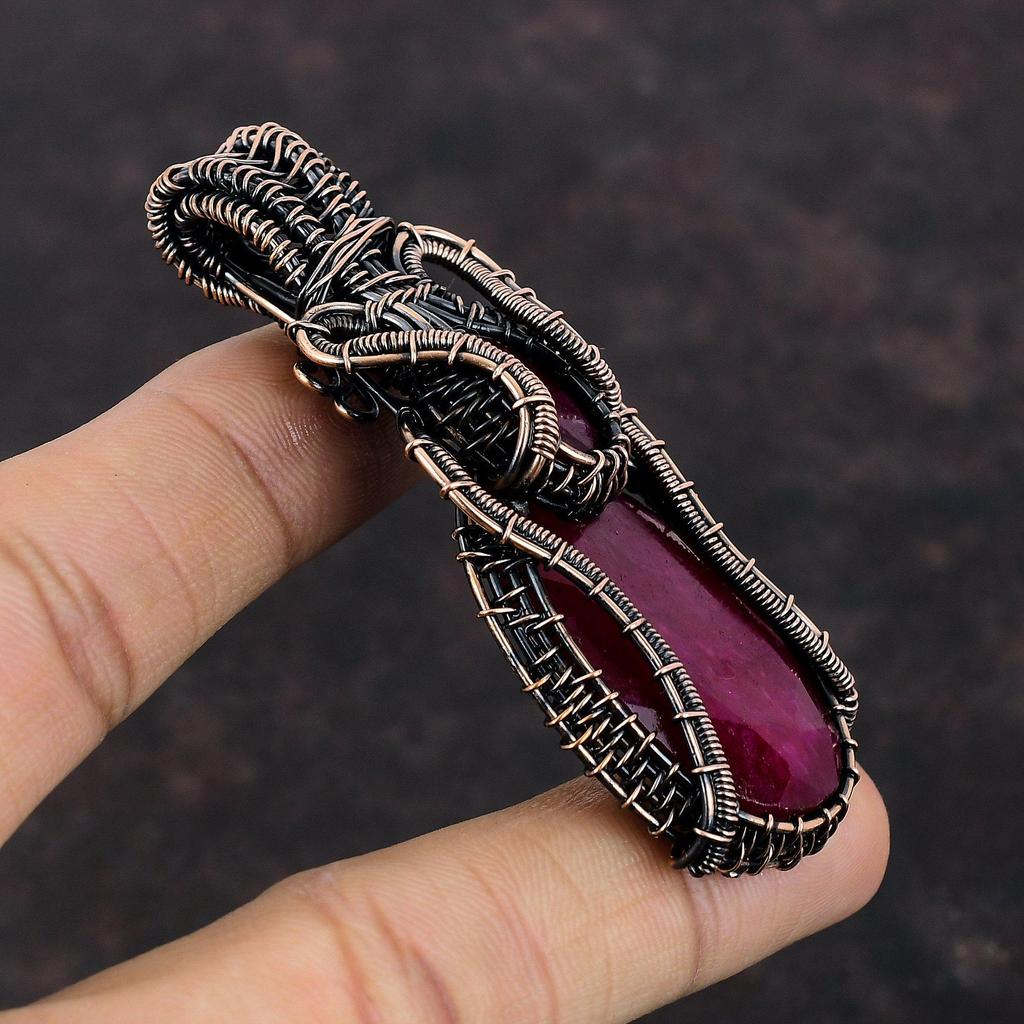 Граненый кашмирский рубиновый кулон, кулон из медной проволоки, кулон ручной работы, медная проволока, ювелирные изделия, кулон с драгоценным камнем, уникальный кулон для подарка