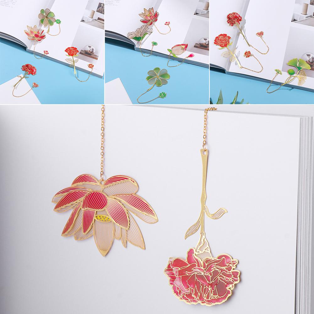 School Office Supplies Tassel Metal Pendant Hollow Painted Pagination Mark Book Clip Brass Bookmark
