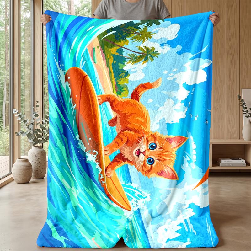 Summer Cat Paradise Theme blanket Lightweight Warm Flannel Blanket Decorative Throw Blanket for Home Decoration