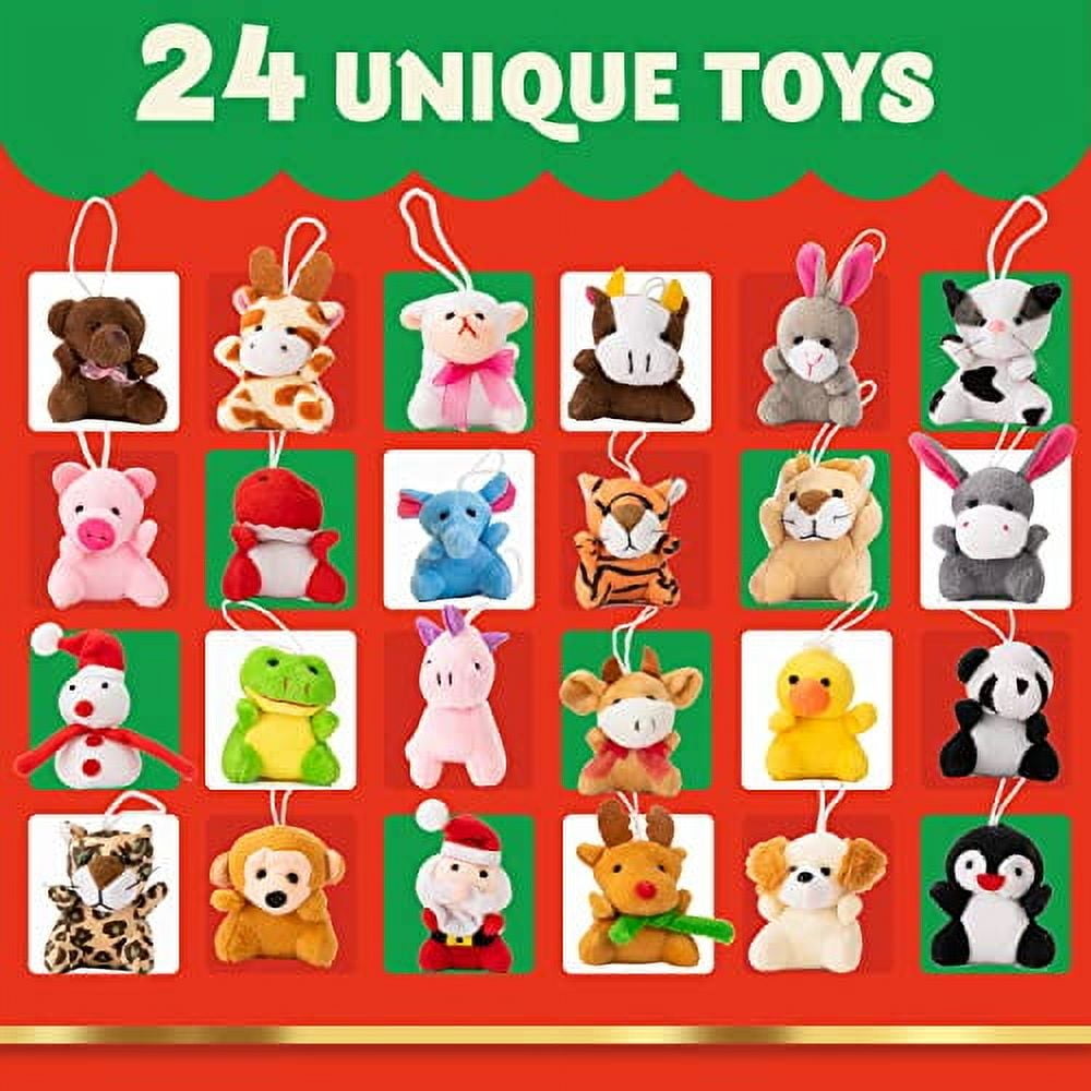 JOYFY 2025 Christmas Advent Calendar 24 Days Countdown Advent Calendar with 24 Stuffed Animals for Kids Girls Party Favors