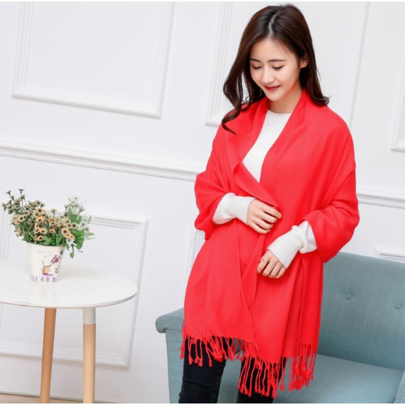 Imitation Cashmere Club Gift Print Lgo Embroidery Solid Color Double-sided Velvet Big Red Scarf Women's Shawl Fashion