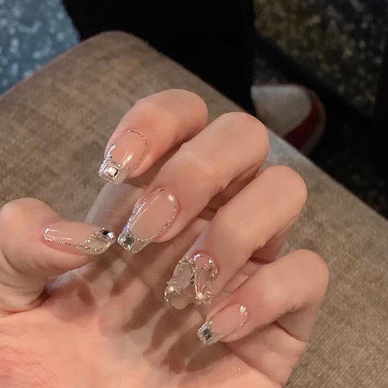 Diamond Crystal Butterfly Gold Powder False Nail Patches for Parties