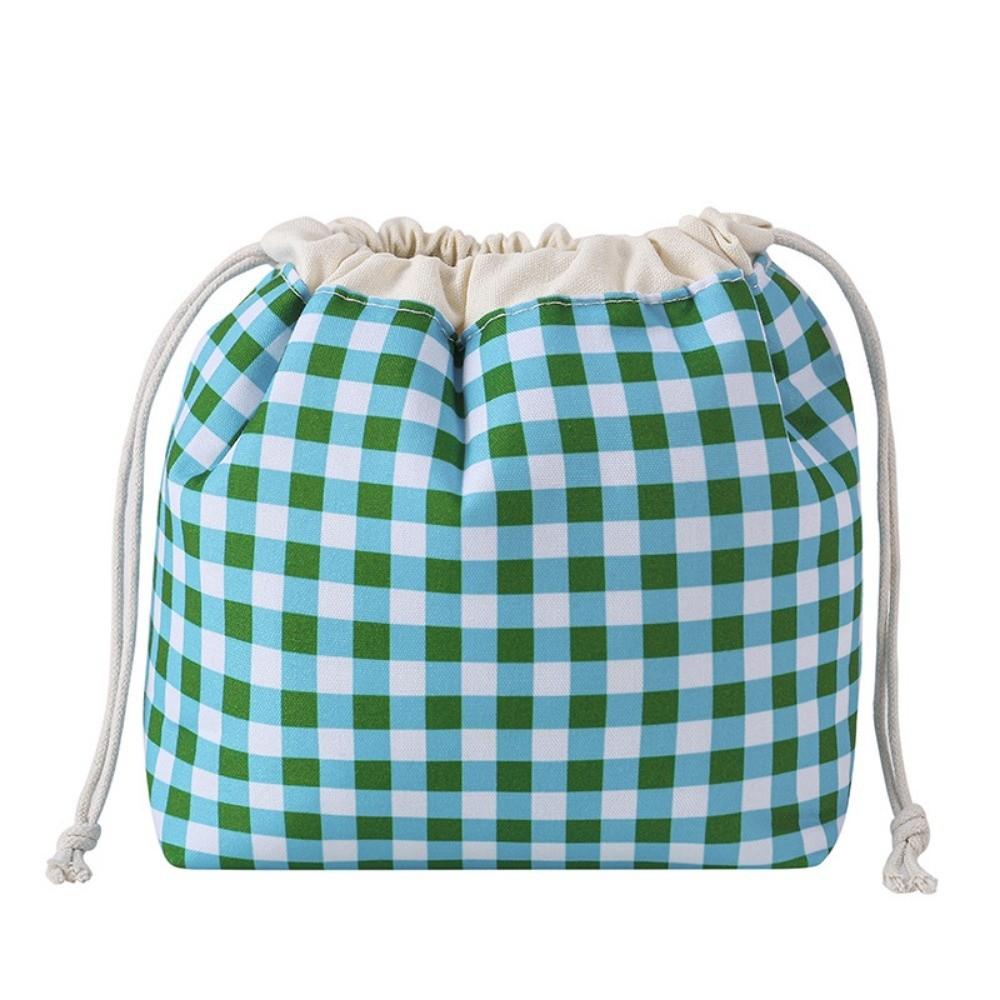 Plaid Pattern Drawstring Cosmetic Organizer Large Capacity Drawstring Storage Pouch Travel Storage