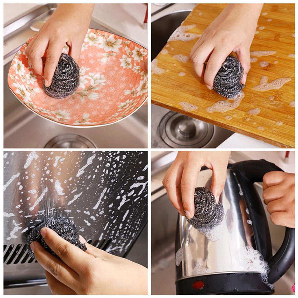 Steel Wire Cleaning Ball Brushes Household Cleaning Products Dishwashing Sponges with Wire Kitchen Tools Remove Rust and Burnt