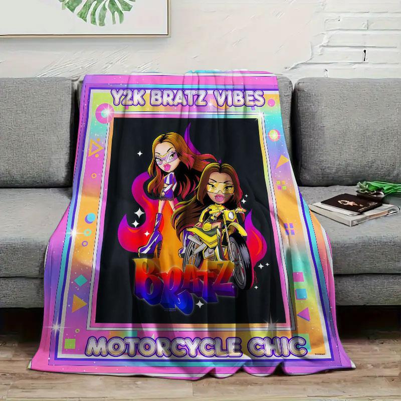 1 шт. Фланелевое одеяло с принтом BRATZ, Высококачественное, Удобное для всех сезонов, Тепло и комфорт, Идеально для рождественских подарков