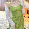 2025 Summer Temperament Commute Sling Dress Suit Summer Green Slim Looking White Easiest for Match