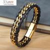 Genuine Leather Chain Bracelet For Men Magnetic Stainless Steel Clasp In Black Silver Gold Exclusive Jewellery Great Gift Idea