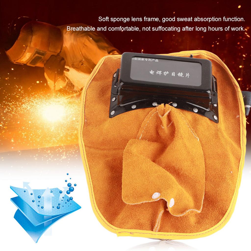 Cowhide Welding Helmet Solar Auto Darkening Dual Lens Anti‑Spatter Heat Insulation Security Head Protection