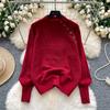 Autumn Winter Women College Style Stand Collar Knitted Sweater Pullover Tops For Girl