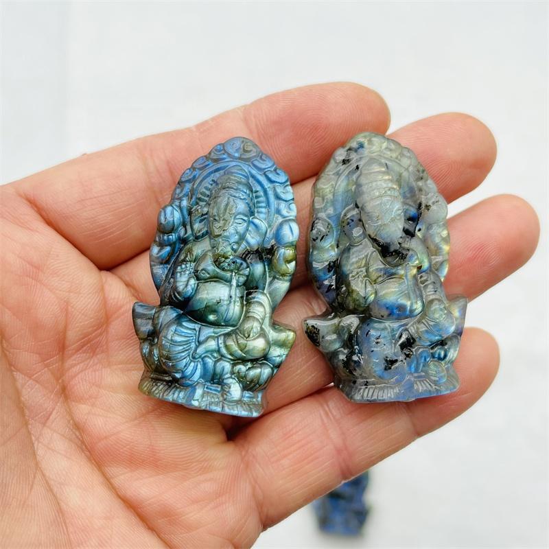 Natural Labradorite Colors Crystal Ganesha Carving for Pendant