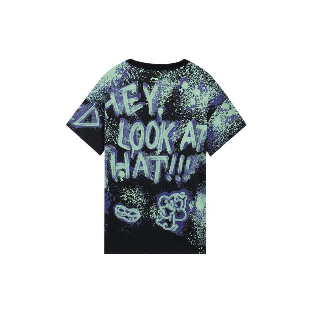 Li-Ning Повседневная спортивная футболка с надписью «Микки» и круглым вырезом с короткими рукавами, топы унисекс, черные AHSS273-3