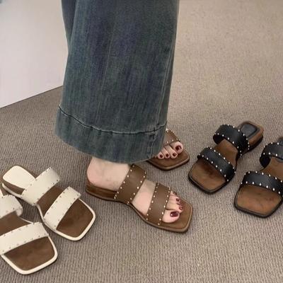 Туфли с квадратным носком, тапочки на танкетке, сандалии нового стиля, пляжные шлепанцы