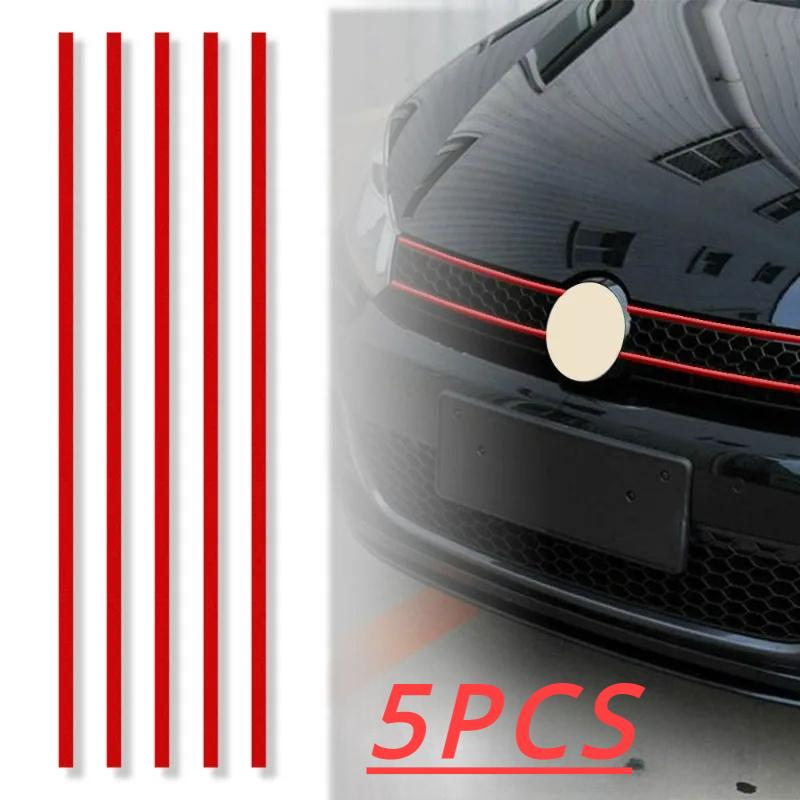 5pcs Reflective Strips Car Stickers Auto Front Hood Grille Mouldings Red Waterproof Car Decor Accessories Exterior Parts