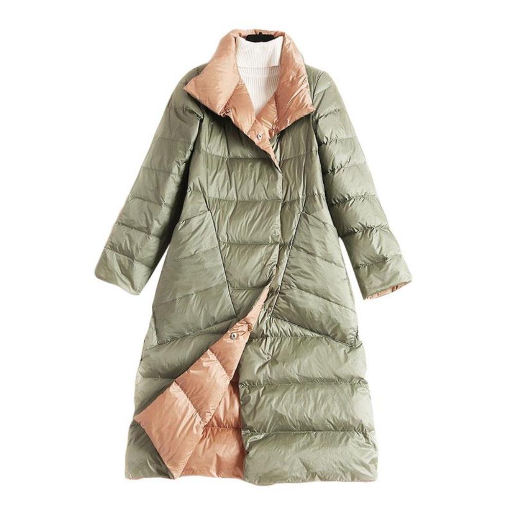 Двусторонний длинный пуховик Водолазка весна-осень Белая теплая парка на утином пуху Черный Золотой Серый Голубой Зеленый Белый S-5XL