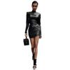 Women's Winter Sexy Slim Pleated Long Sleeve Package Hip Dresses