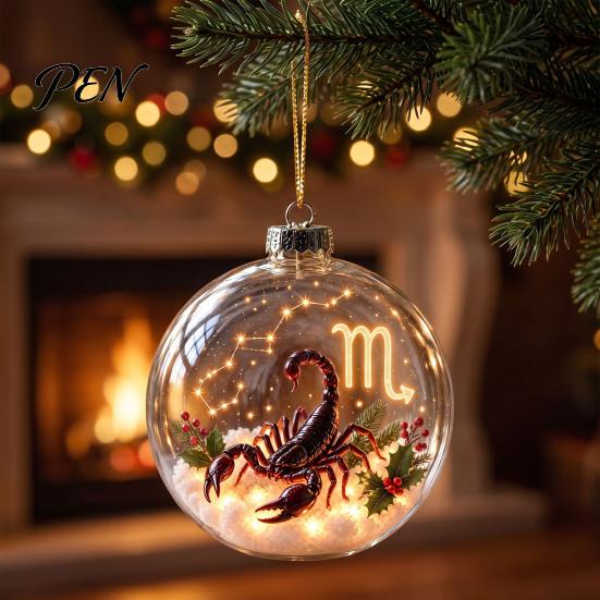 Декоративные animal ornaments Зодиакальный рождественский орнамент, Подвесное украшение «Двенадцать знаков», 2D акрил для праздников, Гороскоп, Подвеска на елку