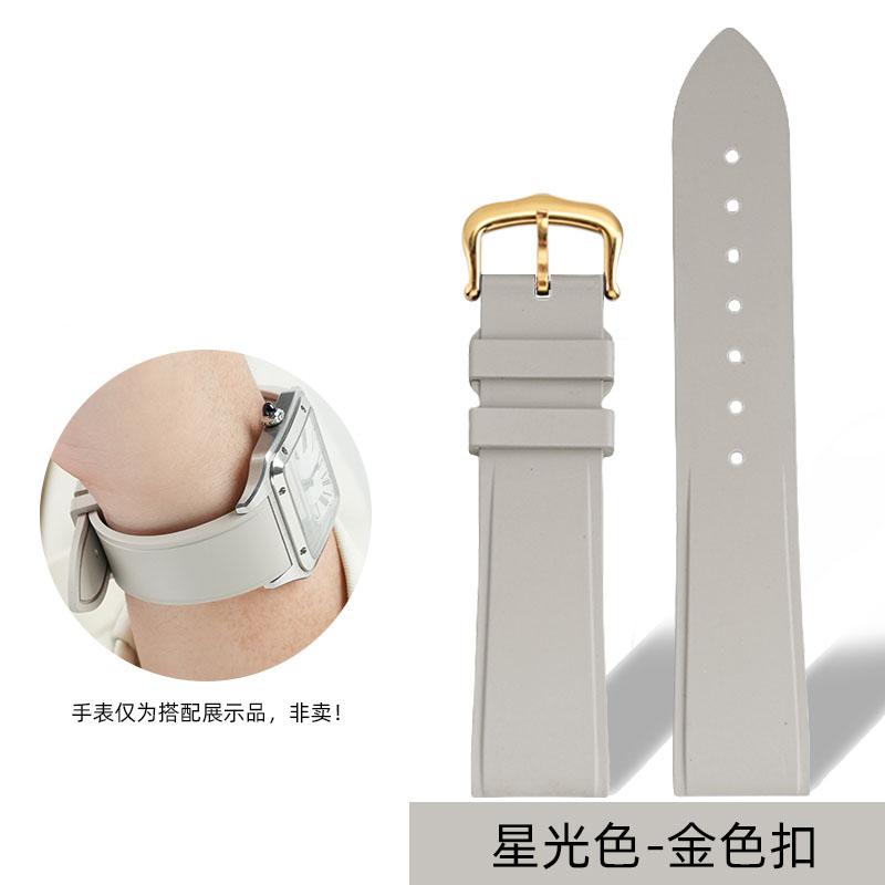 Для Cartier Santos Dumont Женский WSSA0032 Фторокаучуковый ремешок Пряжка-штифтик Маленький и Средний размер Каучуковый ремешок для часов из FKM 15 мм 17,5 мм