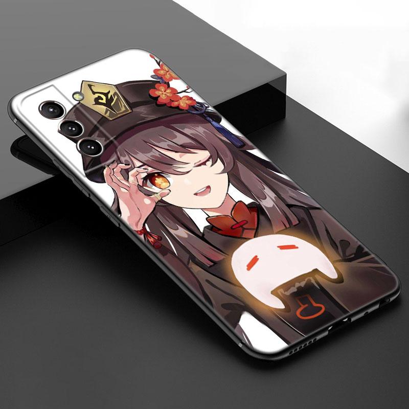 Hu Tao Genshin Impact Black Silicone Phone Case For Samsung Galaxy S23 S21 S20 FE S24 S22 Ultra S10E S10 S9 S8 Plus