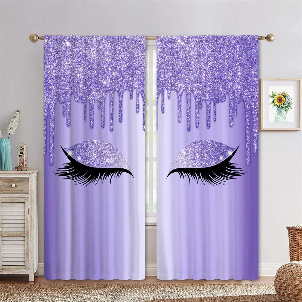 Popular Pink Eyelashes, Eyes 3D Digital Printing Bedroom Living Room Window Curtains 2 Panels