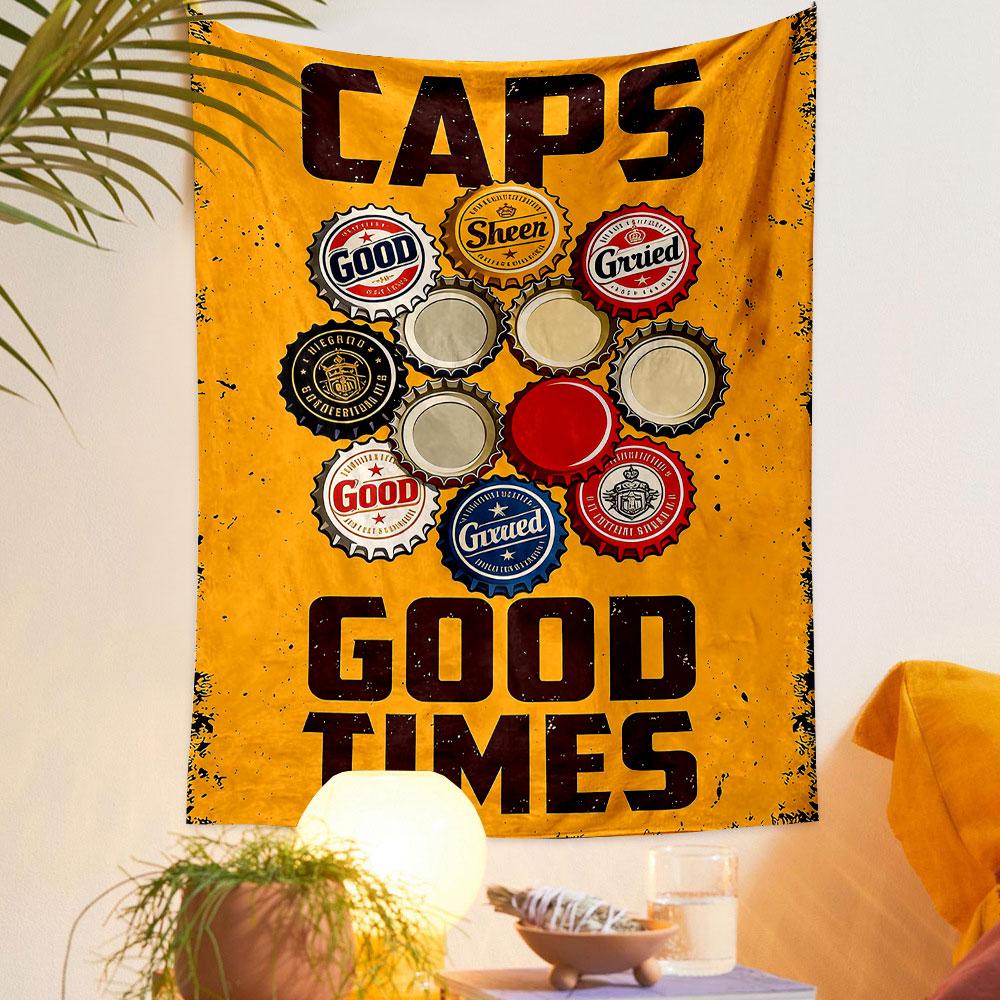 "Bottle Caps Retro Good Times Print" Patterned tapestry home decor, suitable for bedroom and living room, gift