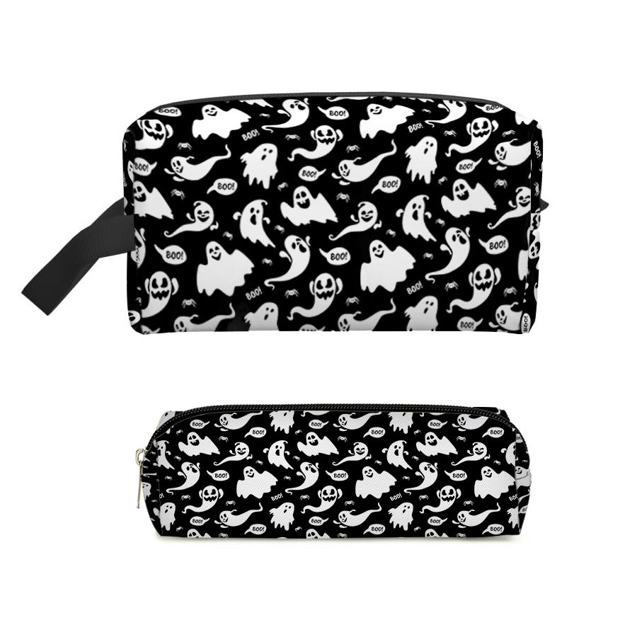 Two-Piece Cute Ghost Pattern 3D Cartoon Cosmetic and Pencil Case Zipper Closure Storage Bag Best Gift for Boys and Girls