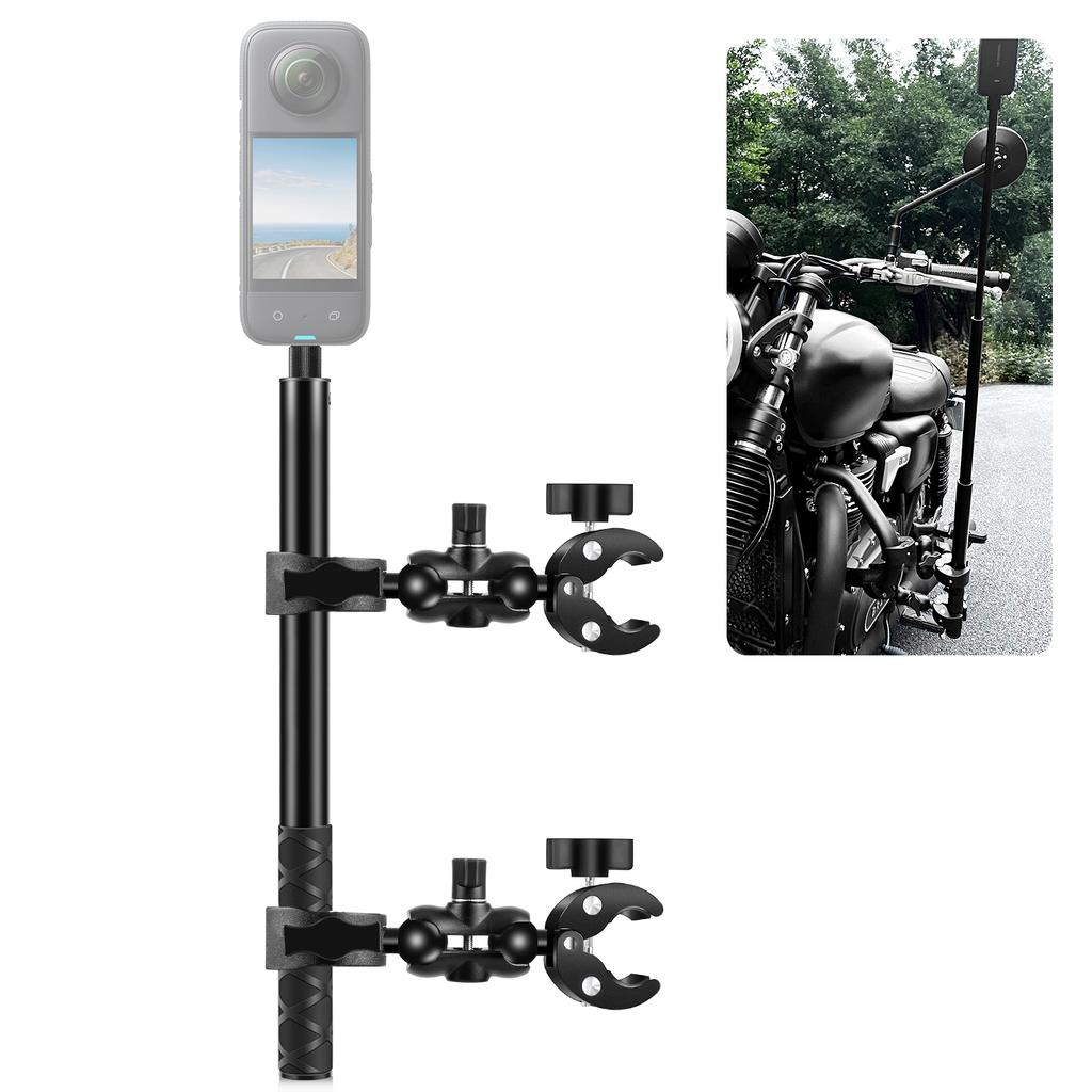 PULUZ PU495B Motorcycle Bike Handlebar Mount Handlebar Clamp Mount & 59 Inch Selfie Stick Kit Replacement for GoPro