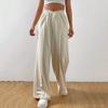 Women Pants V-Shaped Elastic High Waist Straight Wide Leg Long Pants Solid Color Loose Fit Sweatpants