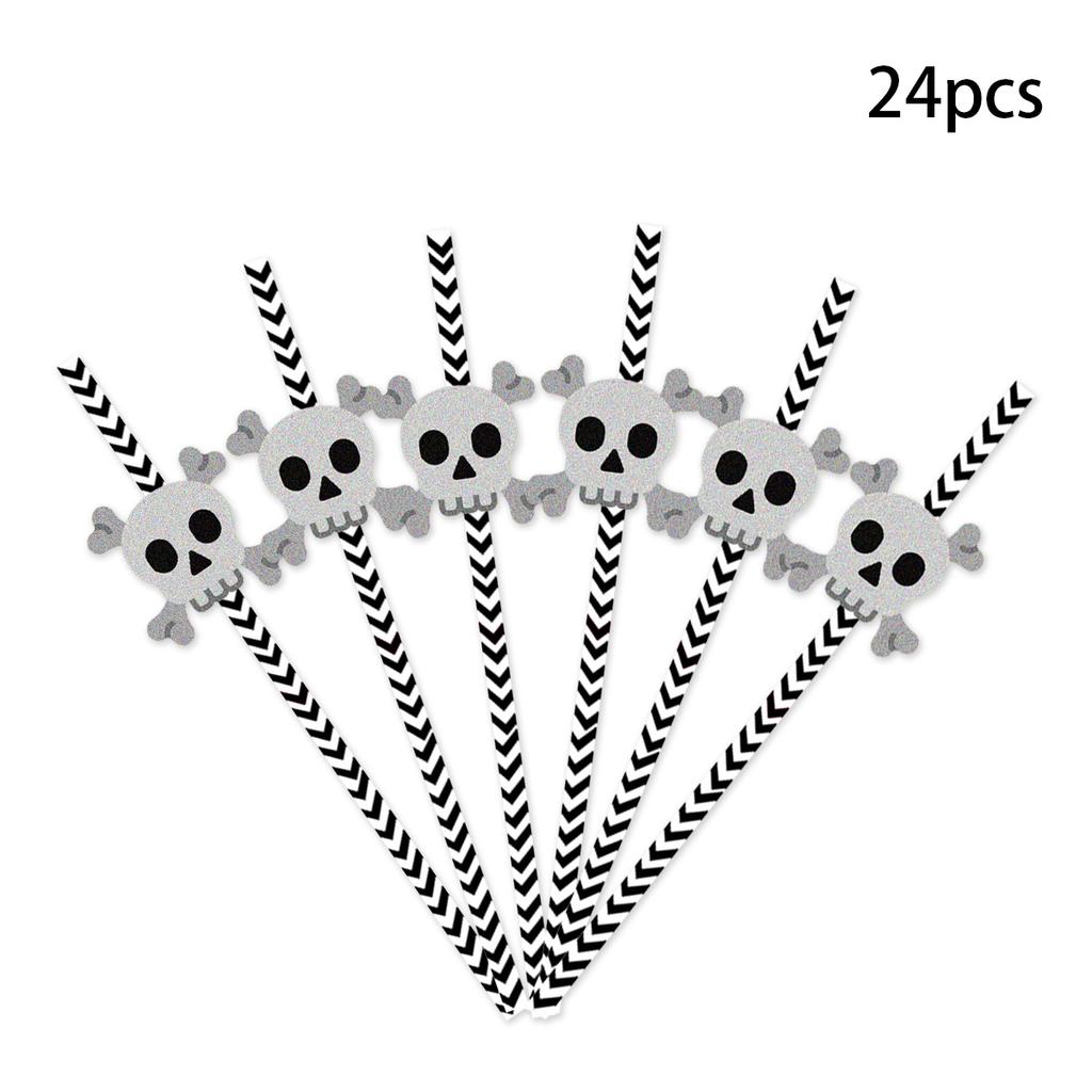Halloween Straws, Party Decorations, 24pcs, Skeleton Spiders, Water Cup Beverage Decorations, Disposable Straws