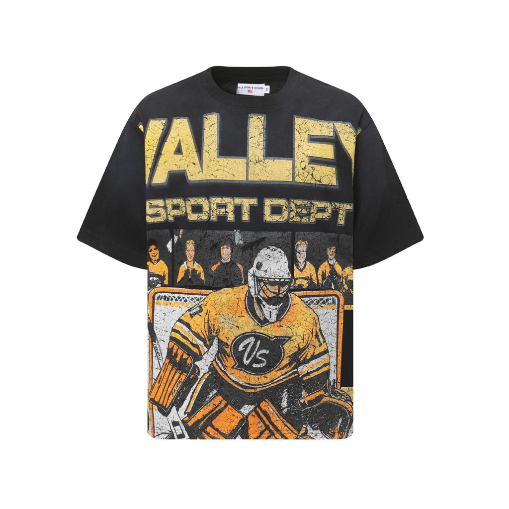 2025 American trendy brand Vall washed old printed short-sleeved hip-hop loose street fashion T-shirt for men and women