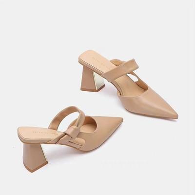 Модная женская обувь на высоком каблуке, женские тапочки, уличные туфли с острым носком, шлепанцы, женские мюли на квадратном каблуке, 2025, закрытая обувь, мягкие мюли, блочный каблук