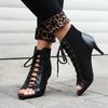 Women's Summer Fashion Fish Mouth High Heels Brand Design Cross Tie Hollow Sandals Open Toe Party High Heels Zapatilla Mujer