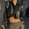 Короткая куртка из искусственной кожи Y2K с отложным воротником, модное украшение на пуговицах, пальто из искусственной кожи, гранж-стрит, повседневное пальто, сексуальная девушка, мотоциклетная однобортная куртка