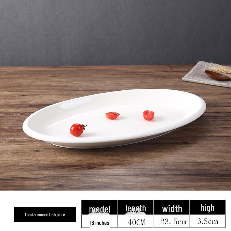Extra Large Thickened Oval Ceramic White Steaming Fish Plate for Restaurants