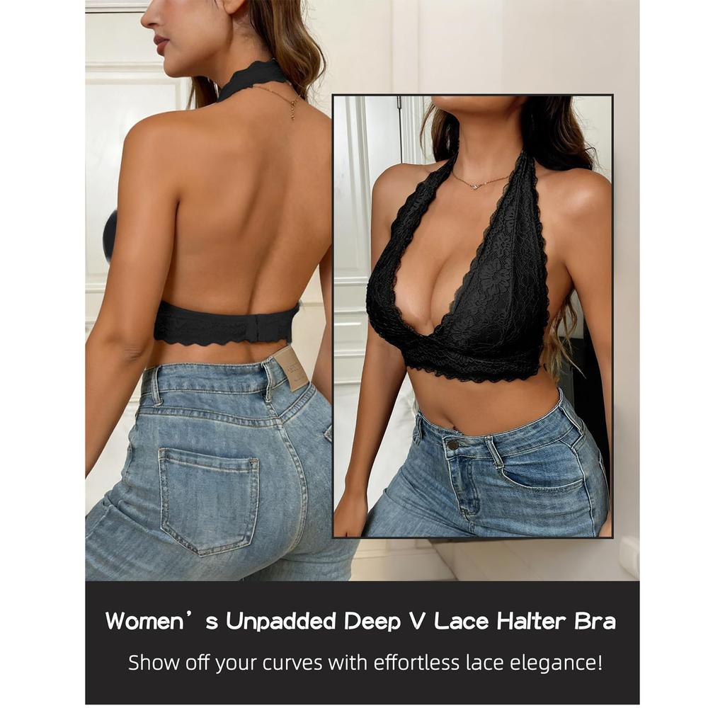 Женское кружевное нижнее белье Кружевной бюстгальтер с кружевом на шее Сексуальный бюстгальтер с глубоким V-вырезом