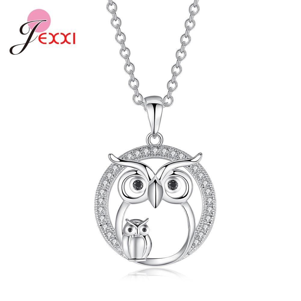 Fast Shipping Women Girls 925 Sterling Silver Color AAAA Cubic Zirconia Pendant Owl Necklaces Nighthawk Necklace Top Sale