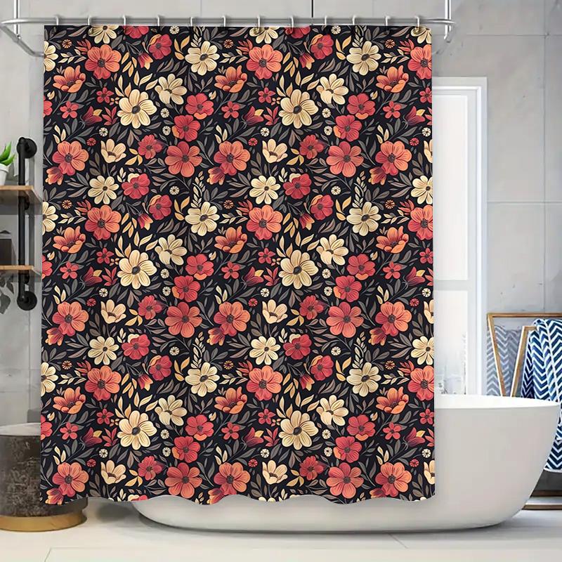 Colorful Floral Shower Curtain Set Bathroom Decor Waterproof Customizable Size Options Available