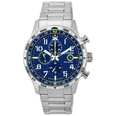 Pilot Stainless Steel Blue Dial Chronograph Eco-Drive CA0790-83L 100M Мужские часы