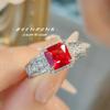 Fashion Light Luxury Temperament Princess Square Diamond Simulation Ruby Ring Retro Cotton Emerald Simple Versatile Women'S Ring
