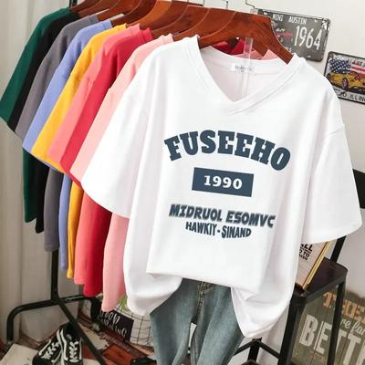 Женская футболка с буквенным принтом, летняя, большого размера, с короткими рукавами, однотонный топ, пара, напечатанная цифра, O-образный вырез, свободные футболки