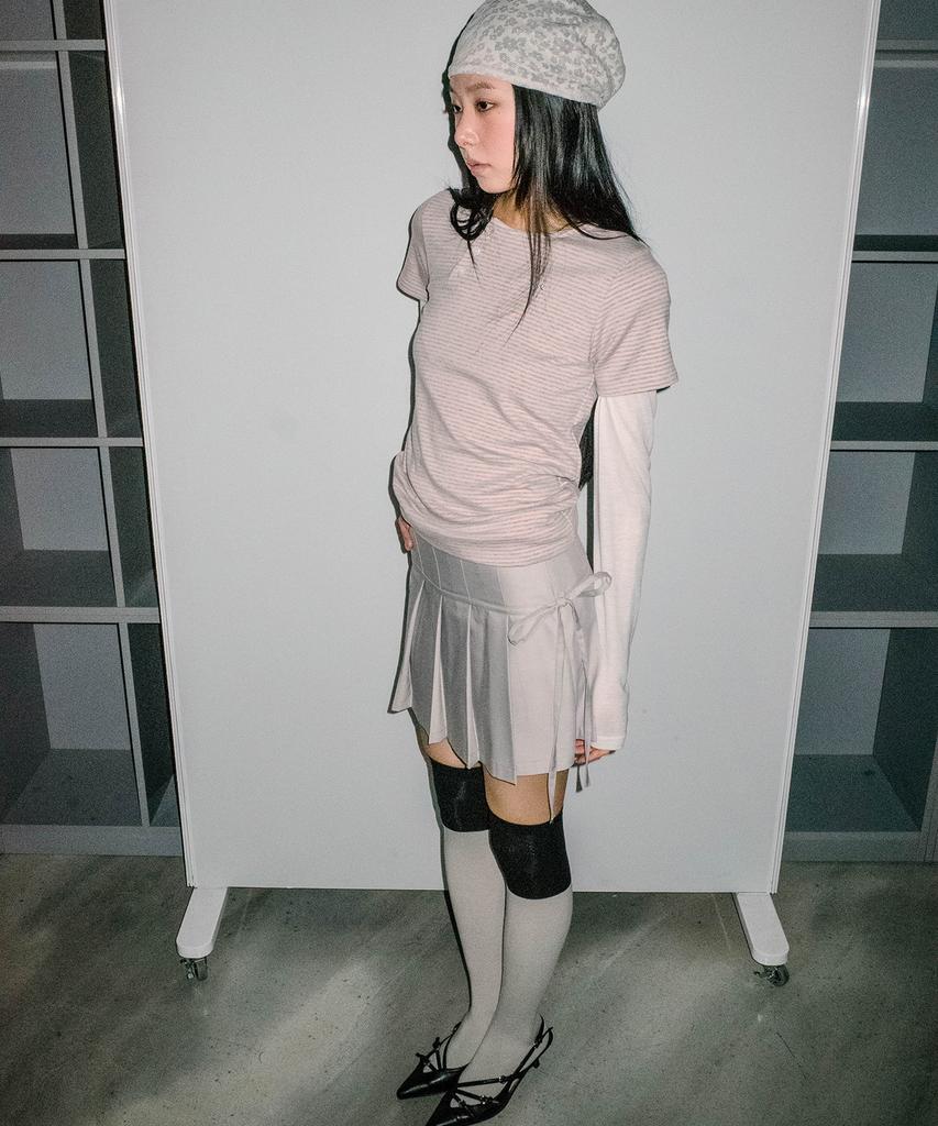 Chix Strap Pleated Mini Skirt Gray
