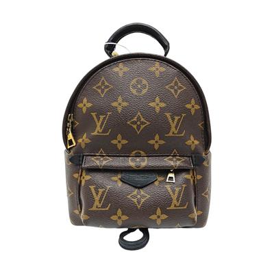 [Б/У] Мини-рюкзак Palm Springs из коричневого канваса с покрытием и монограммой, с золотой фурнитурой - Очень хорошее состояние #Q6D39K