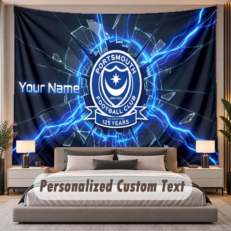 Custom Name Text Tapestry Portsmouth FC Personalized Polyester Wall Tapestry For Bedroom And Room