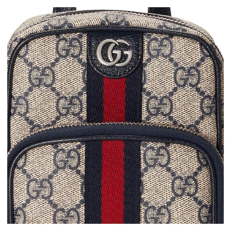 Gucci Ophidia Double G logo zipper closure, canvas and leather trim, messenger bag, camera bag, hand-held shoulder crossbody bag, mini women's blue