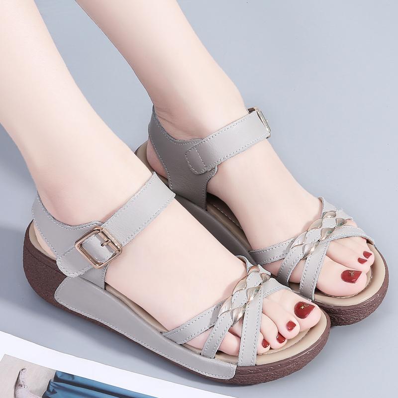 Женские летние сандалии для улицы, нарядные, с открытым носком, повседневные, серые сандалии для девочек, большой размер, на платформе, толстая подошва, увеличивающая рост