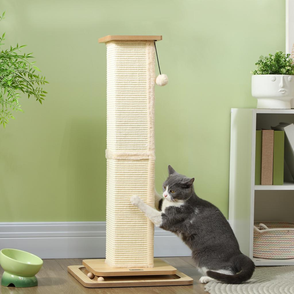 3 In 1 Cat Scratching Post 87cm Cat Scratcher W Track Ball Toy Oak Tone