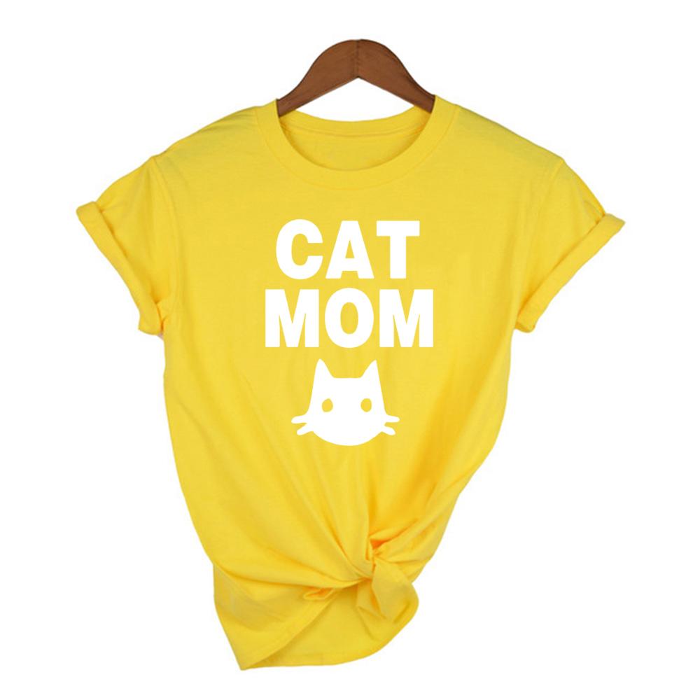 Stay At Home Cat Mom Print Women Shirts Casual Cute Cartoon White Summer Short Sleeve O